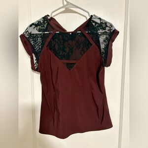 Express Burgundy and Black Lace Blouse
